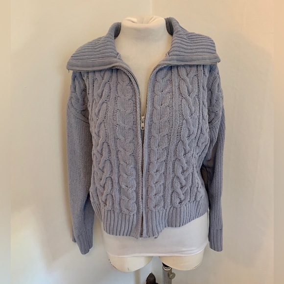 Hippie Rose "Soft & Cozy" Chenille Cable-Knit Zip-Up Sweater Blue Cardigan Large - Picture 6 of 8